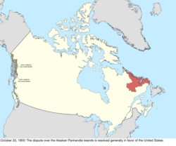 Карта изменения международных споров с участием Канады 20 октября 1903 г.