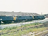The 3 locomotives damaged in the crash are seen a few days later at Crewe Electric TMD