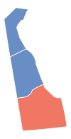 Delaŭare-balotrezultoj, NC Kent Democrat, Sussex Republican.svg