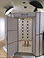 3D models can be generated from 2D pictures taken at a 3D photo booth. Doob NY SOHO 3D selfie photo booth IMG 4939 FRD.jpg
