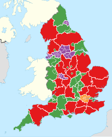 metropolitan borough
London borough or the City of London
unitary authority
two-tier non-metropolitan county English administrative divisions map coloured by type 2021.svg