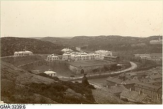 Epidemisjukhuset sett från norr. Foto från 1900 av Aron Jonason. Originalet finns i Göteborgs stadsmuseums bildsamling.