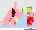 Growth rate map of municipalities of Ibaraki prefecture, Japan