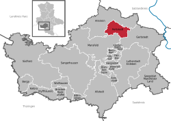 Elhelyezkedése Mansfeld-Südharz térképén