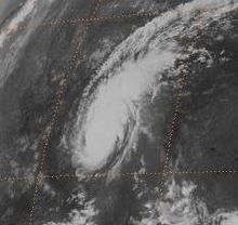 A hurricane at its peak intensity; the eye of the storm is not visible