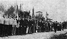 Foundation stone laying ceremony for the Florence-Mare motorway (the current Autostrada A11) in 1927 Inaugurazione autostrada A11.jpg