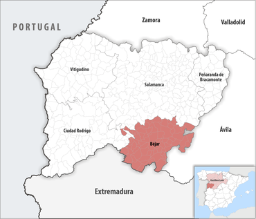 Die Lage des Gerichtsbezirk Béjar in der Provinz Salamanca