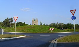 Begin van de B 499 in Neuenkirchen aan de rotonde met de B 70