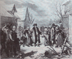 Louis XVI distributing money to the poor of Versailles, during the brutal winter of 1788 Louis XVI Helping Poor.gif