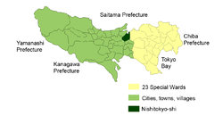 Location of Nishitōkyō in Tokyo