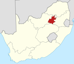 Map showing the location of Gauteng in the north-central part of South Africa