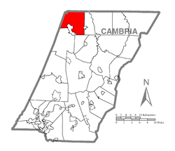 Map of Cambria County, Pennsylvania highlighting Susquehanna Township