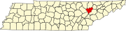 Hartă a statului Tennessee indicând comitatuln Anderson