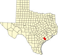 Map of Teksas highlighting Jackson County