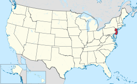 Karta SAD-a s istaknutom saveznom državom New Jersey