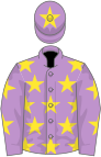 Mauve, yellow stars, mauve cap, yellow star