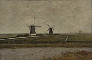 P. Gabriël, c. 1890: 'Polder_met molens bij Overschie', olieverf op doek