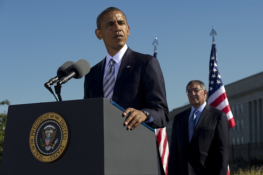 President Barack Obama addresses the audience at a ceremony commemorating the 11th anniversary of the Sept 120911-D-TT977-199.jpg