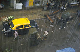Heavy rain falling in Kolkata, India