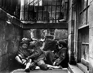 Children sleeping in Mulberry Street (1890) Art.