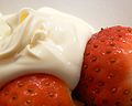 Strawberries topped with crème fraîche