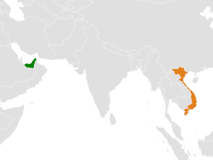 Mapa indicando localização dos Emirados Árabes Unidos e do Vietnã.