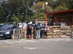 Barricade at Altamira Square.