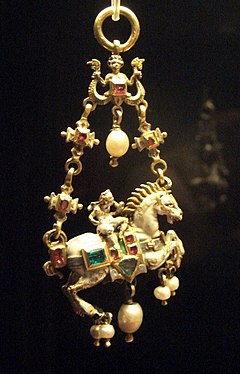 Pendant with mounted cupid, German, late 16th-century, WB.160