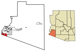 Location of San Luis in Yuma County, Arizona.