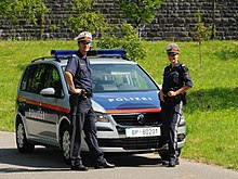 Bundespolizei officers with their police car Osterreichische Bundespolizei 07.jpg