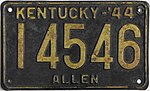 Пассажирский номерной знак Кентукки 1944 года.jpg