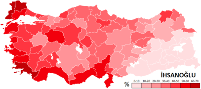 Les résultats obtenus par Ekmeleddin İhsanoğlu, par provinces.