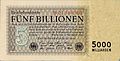 5 Bio. Mark (5.000.000.000.000 Mark) 1. November 1923 (Wert ca. 50 Mark von 1914) (Wert 5 Rentenmark – Wechselkurs 15. November 1923)