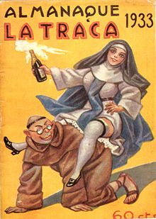 Anti-clerical cover of a magazine published in Valencia in 1933. Almanac La Traca 1933.jpg