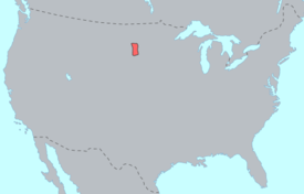 Arikaran kielen alkuperäinen puhuma-alue.
