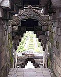 Stone corbelled arches at Borobudur (9th century AD) in Java, Indonesia. Note the "T"-shaped central stones.