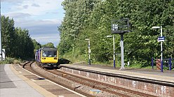 British Rail Class 142 DMU coupled with a British Rail Class 144 DMU at Pontefract Baghill railway station (5th July 2019) 001.jpg