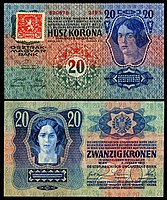 20 Korun (1919, using a 2 January 1913 note)