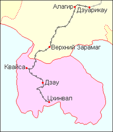 Расположение нефтепровода Дзуарикау – Цхинвали
