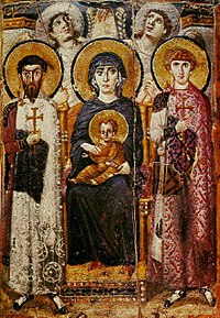Virgin and Child with angels and Sts. George and Theodore from Saint Catherine's Monastery, c. 600 Encaustic Virgin.jpg