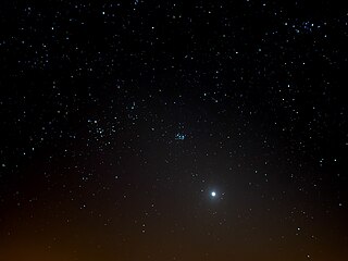 Venus in complete darkness in the cone of the zodiacal light 8 degrees above the western horizon with all stars down to the 8th magnitude (bis 8m).