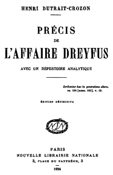 הספר "סיכום פרשת דרייפוס" מאת אנרי דיטרה-קרוזון, 1924