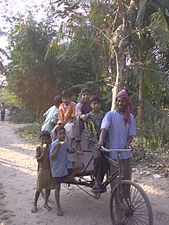 ילדים מלווים "אוטו גלידה" המתנייע על אופניים בכפר ליד קולקטה, מערב בנגל (הודו)