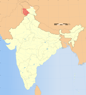 Map of India showing location of Jammu and Kashmir