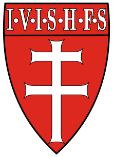 A coat-of-arms depicting a two-barred cross