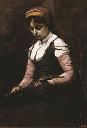 Jean-Baptiste-Camille Corot, 1860-65, Girl with Mandolin, oil on canvas, 51.4 x 40.3 cm, Saint Louis Art Museum (cropped).jpg