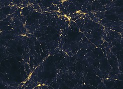 Computer simulated view of the large-scale structure of a part of the universe about 50 million light-years across Large-scale structure of light distribution in the universe.jpg