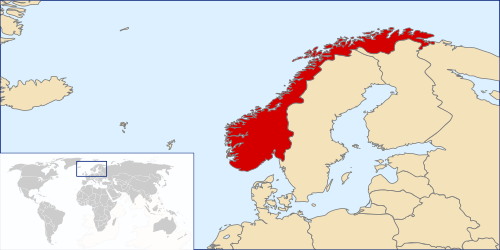 Mapsegment of Europe with Norway marked. 
