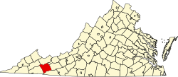 map of Virginia highlighting Smyth County