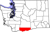 Locatie van Klickitat County in Washington